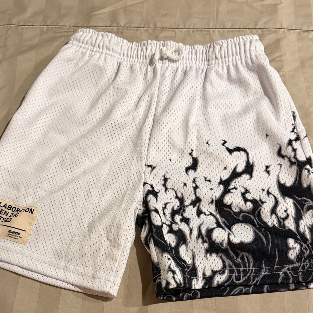 White and Black Flame Pattern Men Shorts